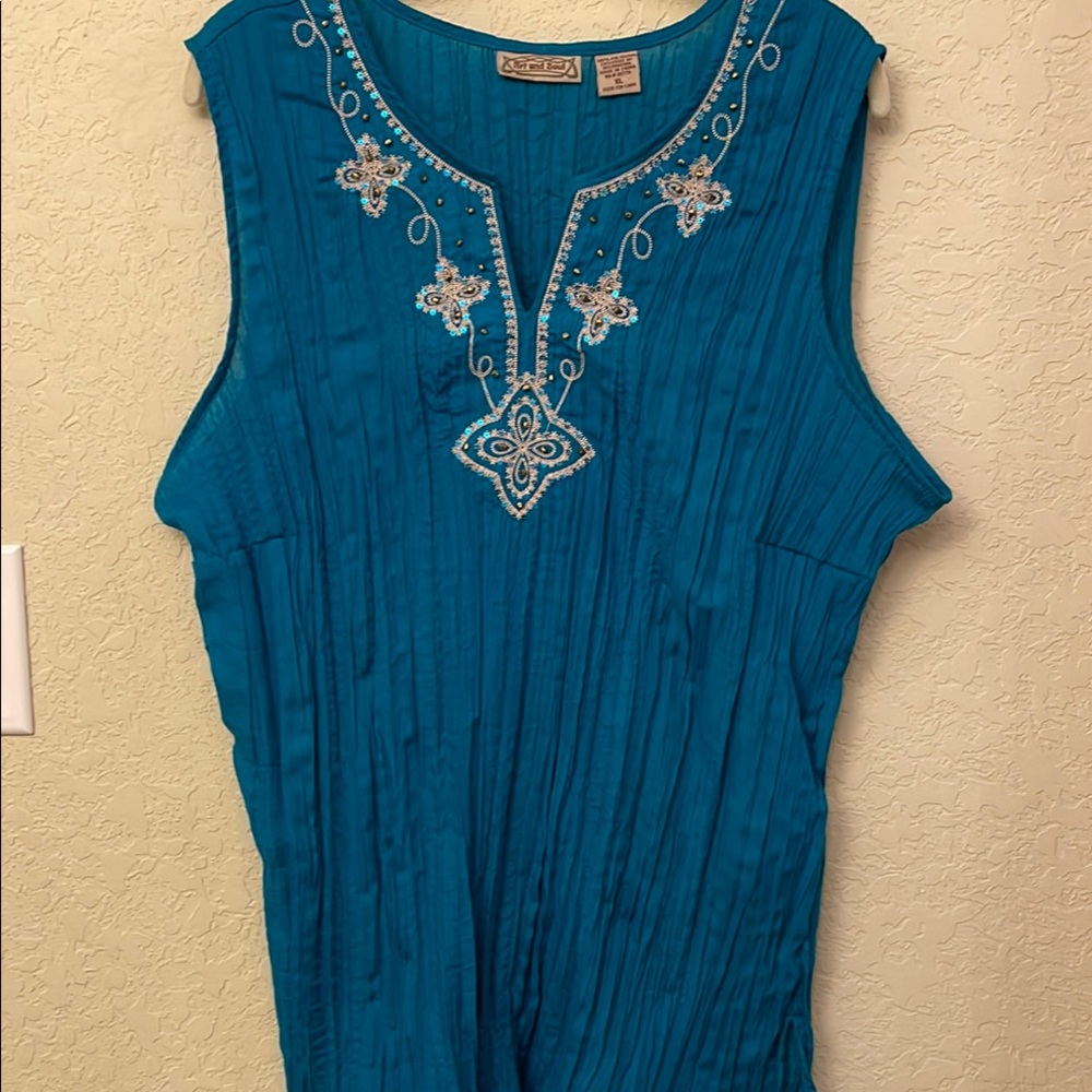 Scully Blue Embellished Sleeveless Blouse